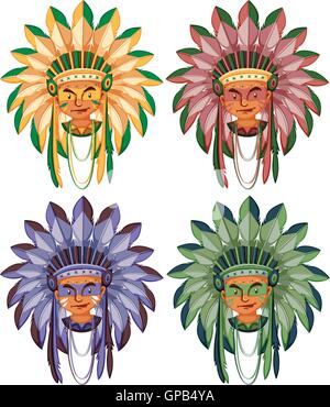 Quattro teste di nativi indiani americani illustrazione Illustrazione Vettoriale