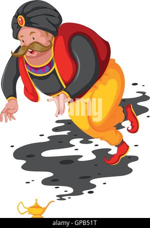 Fat genie battenti fuori della lampada illustrazione Illustrazione Vettoriale