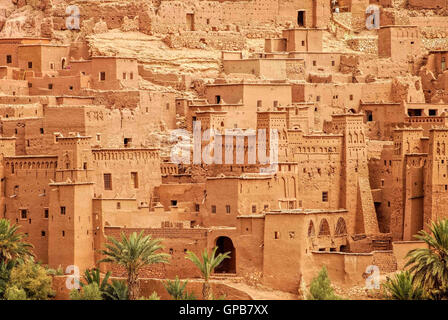 Visualizzazione dettagliata dell'argilla Kasbah Ait Benhaddou in Marocco Foto Stock