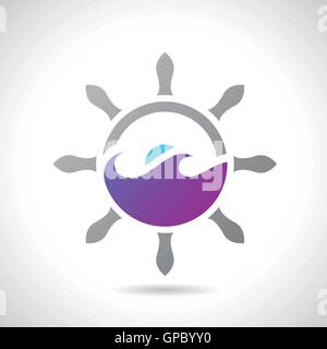 Illustrazione vettoriale di un mare e icona del timone isolata su uno sfondo bianco Illustrazione Vettoriale