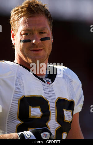 Settembre 20, 2010; San Francisco, CA, Stati Uniti d'America; New Orleans Saints stretto fine Jeremy Shockey (88) sugli spalti prima della partita contro la San Francisco 49ers a Candlestick Park. Foto Stock