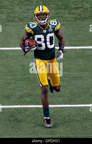Febbraio 6, 2011; Arlington, TX, Stati Uniti d'America; Green Bay Packers wide receiver donald driver (80) si riscalda prima di super bowl xlv contro pittsburgh steelers a cowboy stadium. Foto Stock
