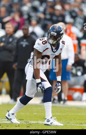 6 novembre 2011; Oakland, CA, USA; il ricevitore di Denver Broncos Demaryius Thomas (88) si allinea per una partita contro gli Oakland Raiders durante il primo trimestre all'O.co Coliseum. Denver sconfisse Oakland 38-24. Foto Stock