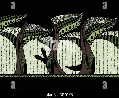 Abstract foresta con gli animali. zentagl. vettore Illustrazione Vettoriale