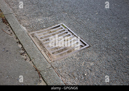 Drenaggi ostruito da foglie e fango e non pulita Foto Stock