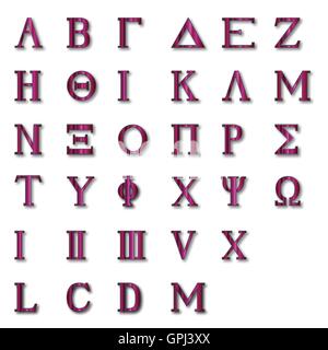 Le lettere dell'alfabeto greco con numeri Illustrazione Vettoriale