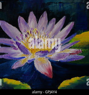 Pittura di olio - viola fiore di loto, disegno astratto Foto Stock