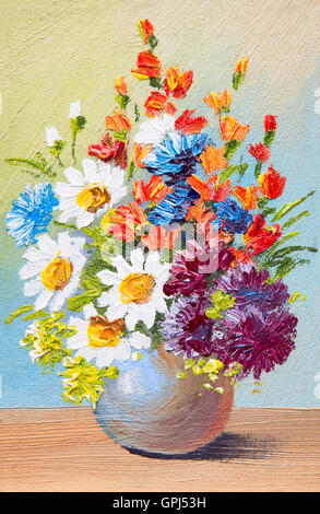 Disegno di fiori in un vaso, olio acquarello dipinto astratto Foto Stock