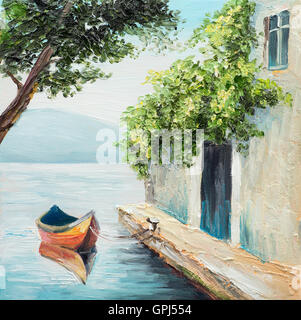 Pittura di olio e in gondola a Venezia, bella giornata estiva in Italia, disegno astratto Foto Stock