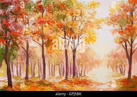 Pittura di olio paesaggio - colori d'autunno foresta Foto Stock