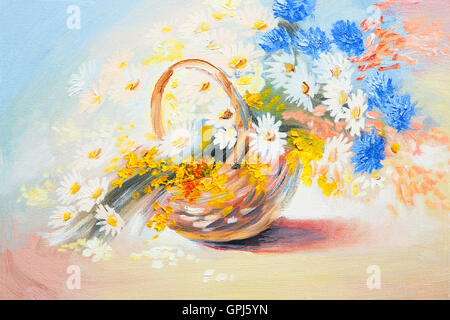 La pittura ad olio con bouquet di fiori Foto Stock