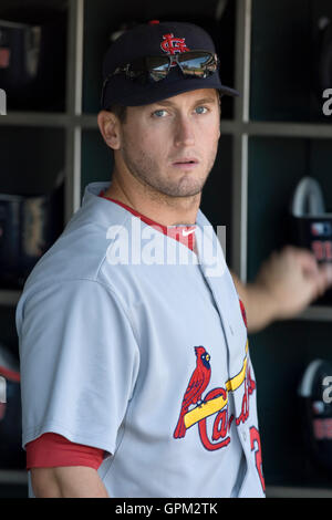 25 aprile 2010; San Francisco, CA, Stati Uniti; David Freese (23), terza base dei St. Louis Cardinals, prima della partita contro i San Francisco Giants all'AT&T Park. St. Louis sconfisse San Francisco 2-0. Foto Stock