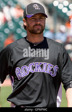 Maggio 1, 2010; San Francisco, CA, Stati Uniti d'America; Colorado Rockies relief pitcher Matt Daley (31) prima che la partita contro i San Francisco Giants di AT&T Park. San Francisco ha sconfitto il Colorado 6-1. Foto Stock