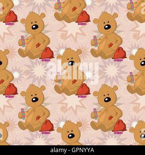 Seamless pattern, orsacchiotto di peluche con sacchetto di Natale Illustrazione Vettoriale