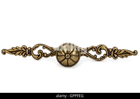 Accessori per mobili eleganti maniglie in bronzo, isolato su sfondo bianco Foto Stock