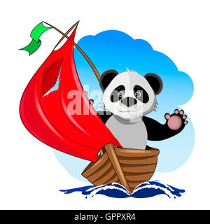 Illustrazione di un simpatico panda in barca Foto Stock