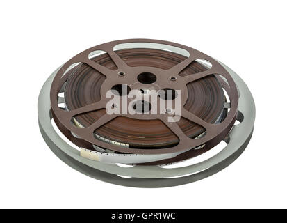 Vintage 16 mm bobine di pellicola isolato su bianco. Foto Stock