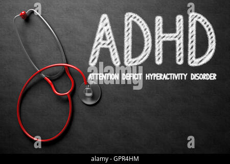 Concetto di ADHD sulla lavagna. 3D'illustrazione. Foto Stock