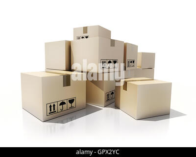 Un sacco di scatola di cartone per la movimentazione (fatto in 3D rendering) Foto Stock