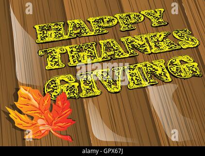 Felice thnksgiving. golden Foglia di acero con testo ed elegante per il giorno del Ringraziamento Illustrazione Vettoriale