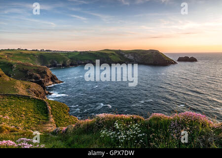 Visualizzare la costiera di Tintagel in Cornovaglia Foto Stock