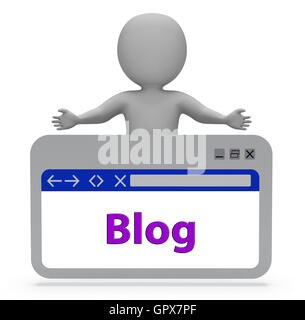 Pagina Web del blog in rappresentanza di Weblog Net e blogger il rendering 3D Foto Stock