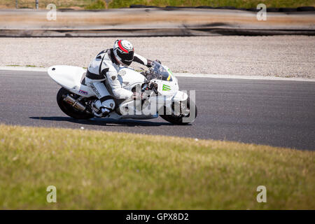 Motociclisti in corrispondenza di una via giornata cavalcando su pista a Mondello Park, nella contea di Kildare, Irlanda Foto Stock