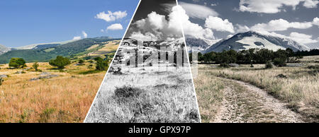 Panorama delle montagne del gruppo Majella da nord vista Foto Stock