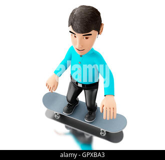 3d'illustrazione. Persona con uno skateboard. Isolato sfondo bianco Foto Stock