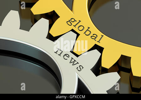 Global News concetto sulle ruote dentate, rendering 3D Foto Stock