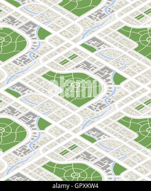 Mappa della città in vista isometrica, modello senza giunture Illustrazione Vettoriale