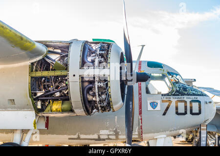 La USS Midway mostra Museo della II Guerra Mondiale dei motori degli aerei. l'aereo coinvolto nella Seconda Guerra Mondiale. Foto Stock