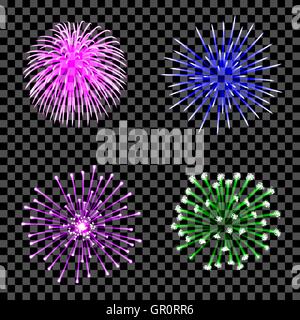 Set di fuochi d'artificio isolato. Illustrazione Vettoriale. Illustrazione Vettoriale