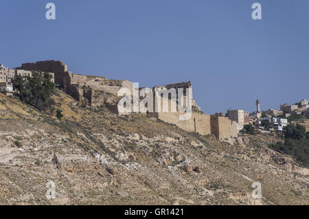 Vista del castello crociato Kerak (Al karak) in Giordania Foto Stock