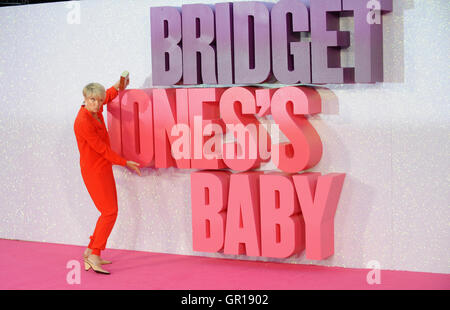 Londra, Regno Unito. 5 Sep, 2016. EMMA THOMPSON assiste la Premiere mondiale di " Bridget Jones il bambino" di Odeon Leciester Square. Credito: Ferdaus Shamim/ZUMA filo/Alamy Live News Foto Stock