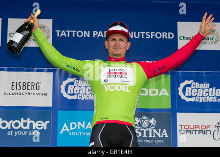 Tatton Park, Knutsford, Regno Unito. 06 Sep, 2016. Tour della Gran Bretagna, stadio 3, Congleton a Knutsford. Lotto pilota Soudal Andre Greipel vince la sprint verde jersey. Credito: Azione Sport Plus/Alamy Live News Foto Stock