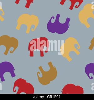 Modello senza cuciture con elefanti colorati per i tessili, la copertina del libro, imballaggio. Illustrazione Vettoriale