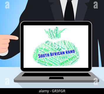 Rand Sudafricano che mostra il tasso di cambio e Wordcloud Foto Stock