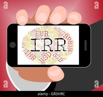 Irr valuta indicando Rial iraniano e Word Foto Stock