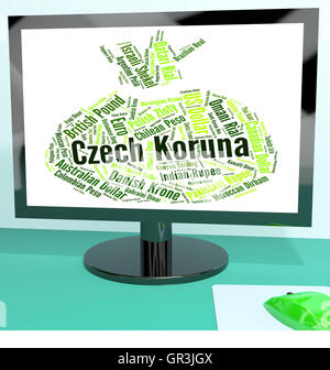 Czech Koruna che mostra il tasso di cambio e moneta Foto Stock