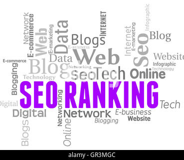 Classifica Seo che indica il motore di ricerca e Word Foto Stock