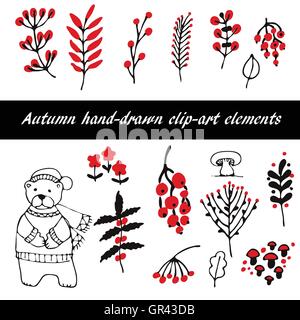 Disegnato a mano elementi floreali Illustrazione Vettoriale