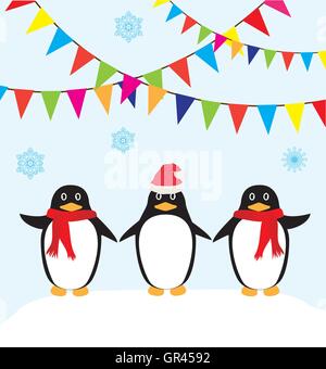 Illustrazione vettoriale di divertenti pinguini scheda di Natale Illustrazione Vettoriale