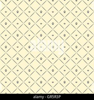 Seamless lusso zampa del cane pattern con corone. Beige e grigio stampa. Illustrazione Vettoriale. Illustrazione Vettoriale