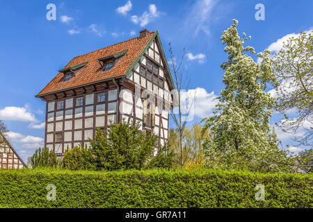 Casa con travi di legno in Bad Essen, Osnabrück paese, Bassa Sassonia, Germania Foto Stock