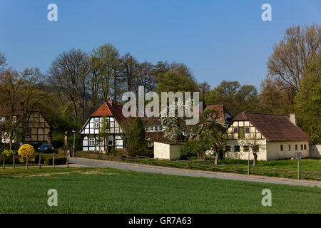 Casa Half-Timbering In Georgsmarienhuette-Oesede, Osnabruecker Terra, Bassa Sassonia, Germania Foto Stock