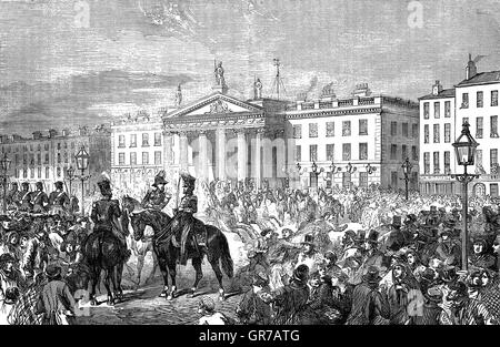 Sackville (ora O'Connell) via durante il giovane Irlanda la ribellione del 1848. I dirigenti sono stati William Smith O'Brien, Thomas Francis Meagher e Richard O'Gorman che sperava di unire Irish i proprietari e gli inquilini in segno di protesta contro la dominazione britannica. Foto Stock