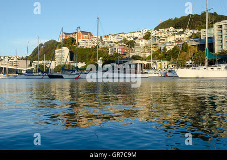 Boat Harbour, San Gerardo il monastero e le case, Oriental Bay, Wellington, Isola del nord, Nuova Zelanda. Foto Stock