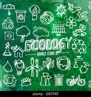 Ecologia Doodle icone Illustrazione Vettoriale