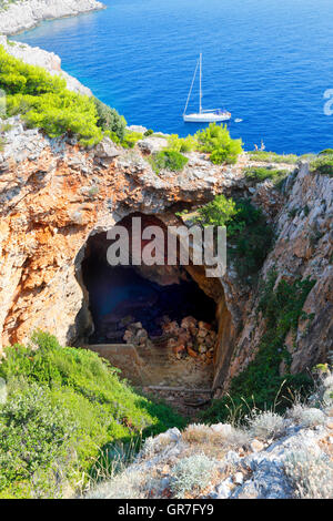 Grotta Odysseys sull isola di Mljet Foto Stock